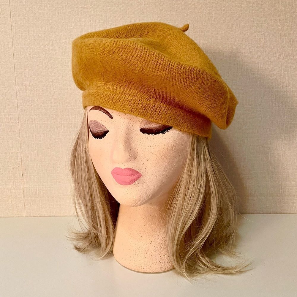 French Style Beret, with Classic Tail at Center Top. Knit Felted Wool Fe…